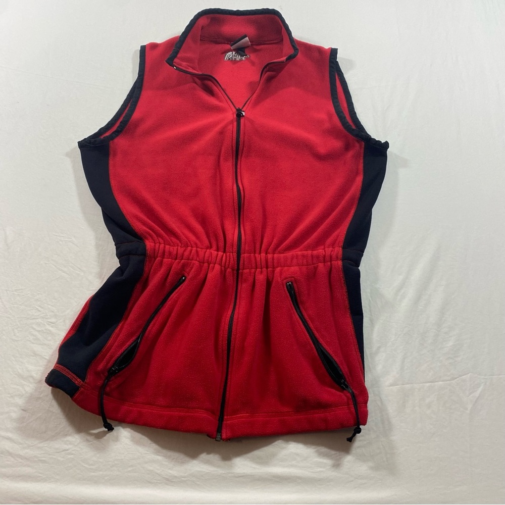 The North Face Vest Women's Red Sleeveless zip front zip pockets cinch waist - Picture 10 of 12